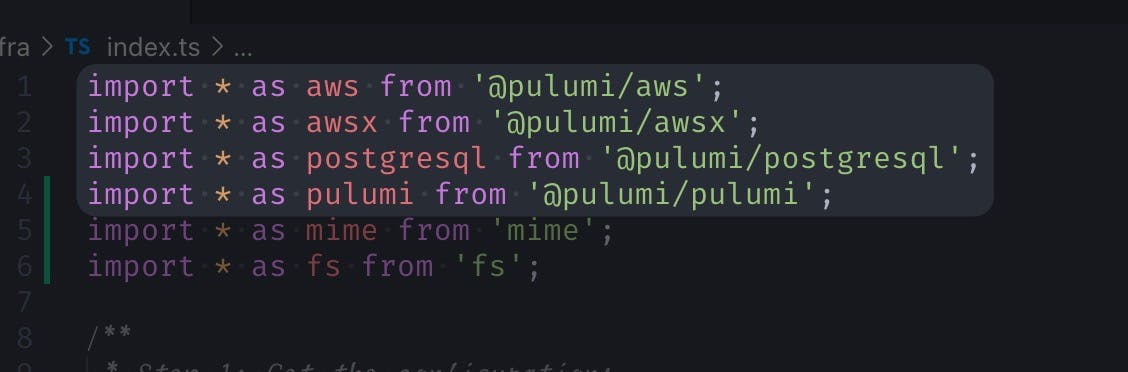 Pulumi NPM dependencies and import to the related js/ts file